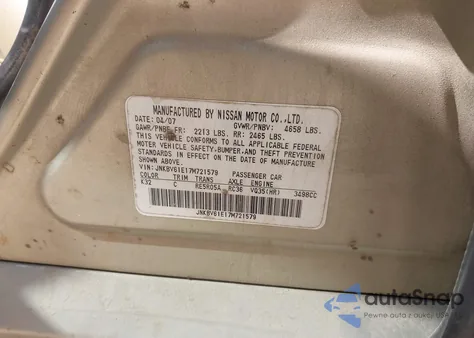 2007 Infiniti G35 Journey z USA, uszkodzony, nr VIN JNKBV61E17M721579